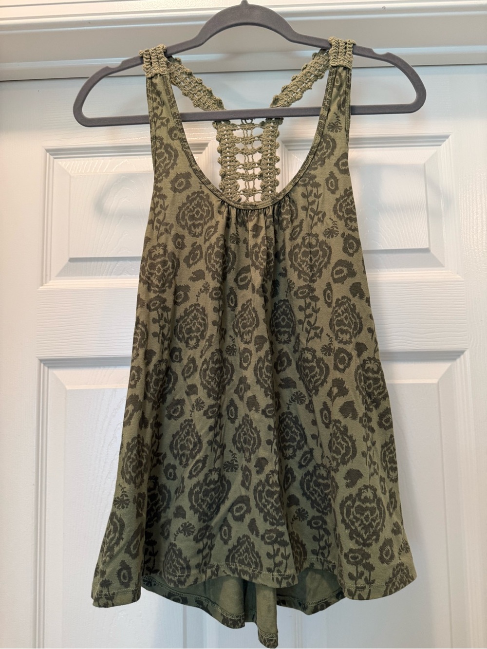 Olive Green Crochet Back Tank Top for Women